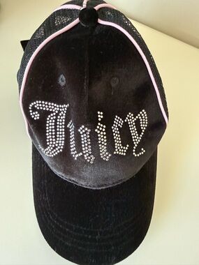 Juicy Couture Black Mesh Cap with Pink Lining and Pink Trim